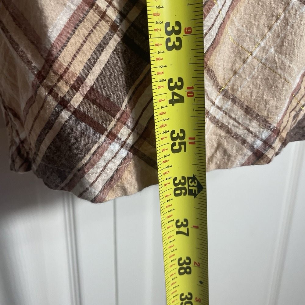 Inc International Concepts Dress Women 10 Brown Plaid Linen Blend Faux Wrap Boho - Picture 6 of 14